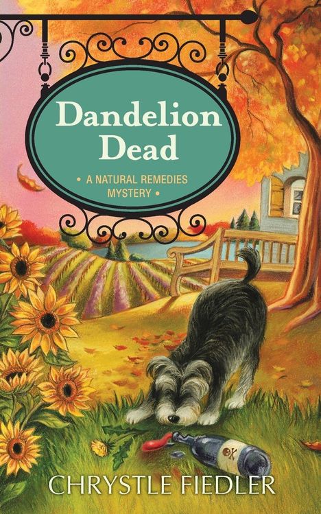 Titel: "Dandelion Dead" – Ein Hund, Blumen und eine verschüttete Flasche im herbstlichen Garten.