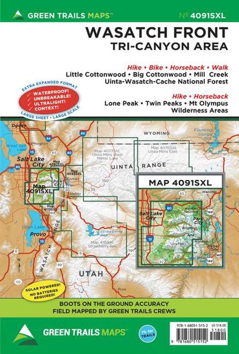 Green Trails Maps: Wasatch Front, UT No. 4091sxl, Karten