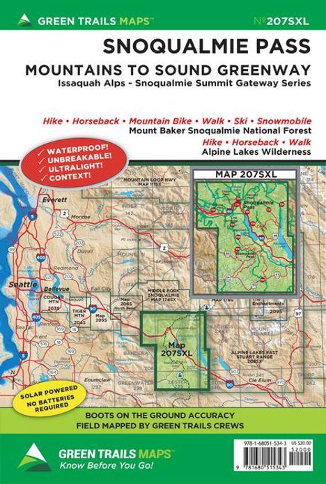 Green Trails Maps: Snoqualmie Pass Gateway, Wa No. 207sxl, Karten