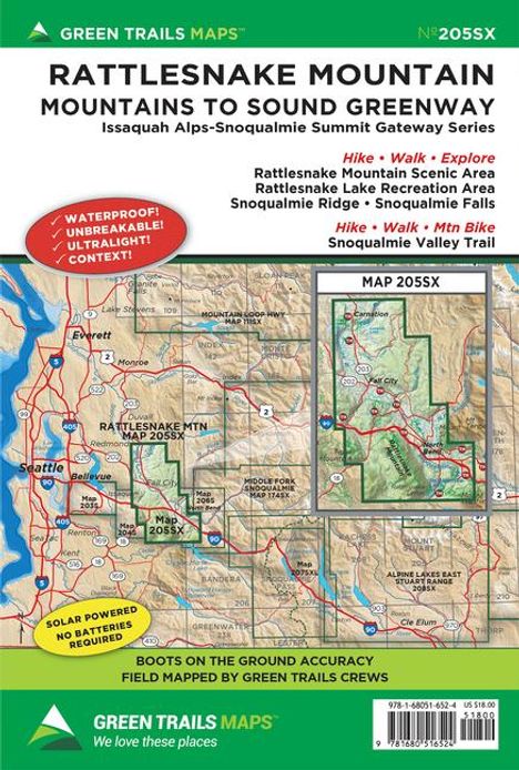 Green Trails Maps: Rattlesnake Mountain, Wa 205sx, Karten