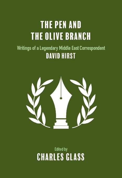 "The Pen and the Olive Branch" von David Hirst. Bearbeitet von Charles Glass. Federsymbol mit Olivenzweigen auf grünem Hintergrund.