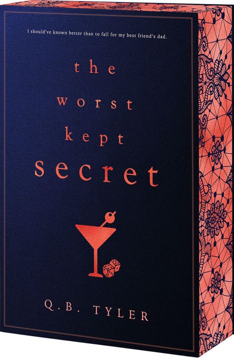 „the worst kept secret“ steht zentriert, darunter „COVER TO BE REVEALED“. Unten „Q.B. TYLER“. Schwarz mit violettem Rand.