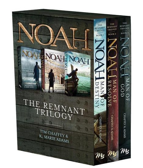 „NOAH: THE REMNANT TRILOGY von Tim Chaffey & K. Marie Adams“, drei Bücher in einer Box mit individuellen Covern.