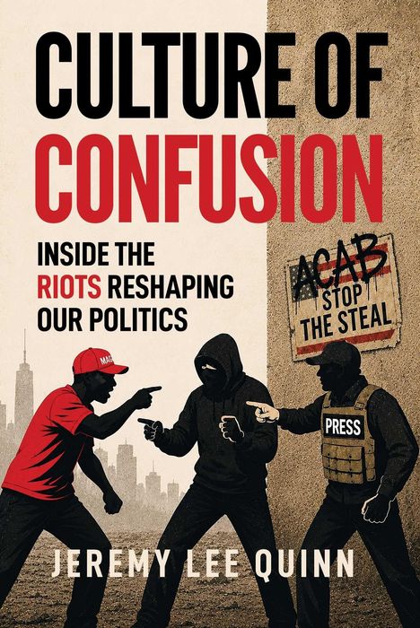 "CULTURE OF CONFUSION. Inside the riots reshaping our politics. ACAB. Stop the steal." Drei Personen diskutieren heftig.