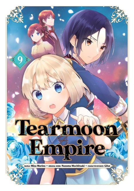 Titel: "Tearmoon Empire". Oben links: Zahl 9. Vier Anime-Charaktere, zwei im Vordergrund mit blonden und dunklen Haaren.