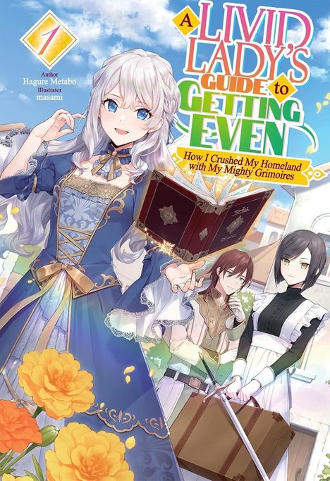 Ein Anime-inspiriertes Cover mit einer Frau in einem blauen Kleid, die ein magisches Buch hält, umgeben von anderen Figuren.