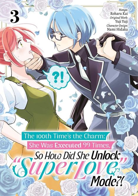 Titeltext in leuchtenden Farben, Manga-Illustration zeigt zwei Figuren in emotionalem Moment umgeben von blauen Rosen.