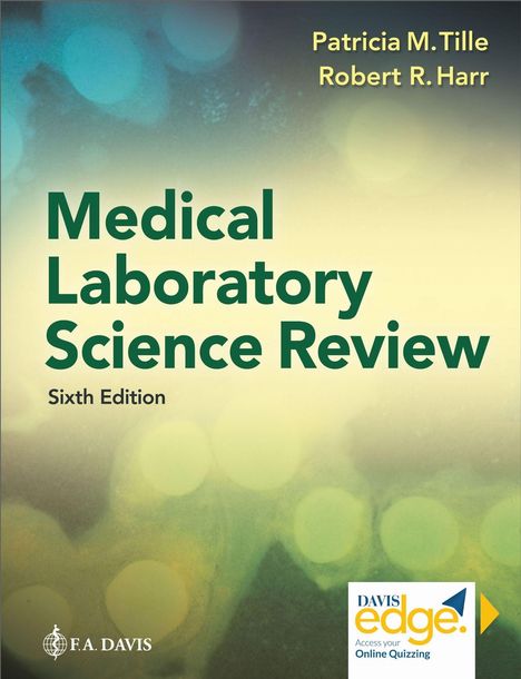 Text: "Patricia M. Tille, Robert R. Harr, Medical Laboratory Science Review, Sixth Edition." Hintergrund mit unscharfen Lichtkreisen.