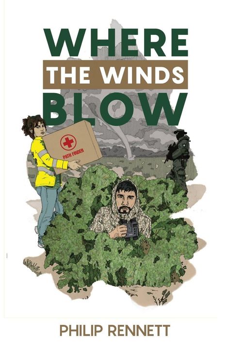 "WHERE THE WINDS BLOW" steht oben; darunter eine Frau mit einer Kiste, ein Mann in Tarnkleidung und ein Soldat.