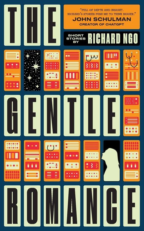 "THE GENTLE ROMANCE" in großen Buchstaben, mit Zitat von John Schulman. Grafische Illustrationen zieren das Design.