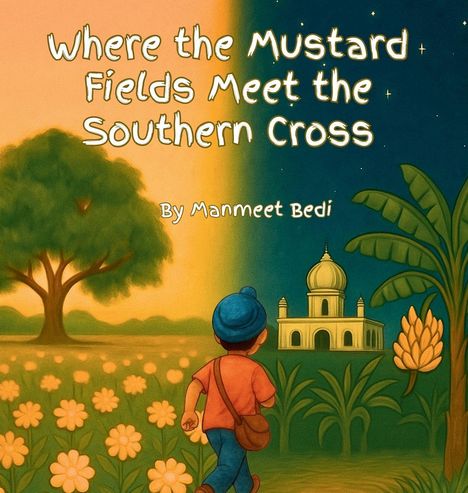 "Where the Mustard Fields Meet the Southern Cross" von Manmeet Bedi. Junge läuft zu einem Gebäude, umgeben von Pflanzen.