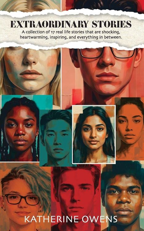 „EXTRAORDINARY STORIES“ mit 17 inspirierenden Geschichten. Porträts von vielfältigen Gesichtern im Hintergrund.