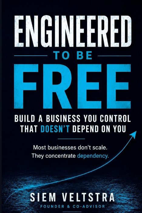 "Engineered to be free. Build a business you control that doesn't depend on you." Darunter der Name Siem Veltsra.