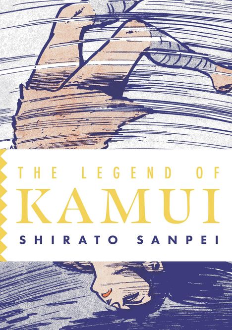 „THE LEGEND OF KAMUI SHIRATO SANPEI“; Illustration eines Ninja in Bewegung, Linien suggerieren Geschwindigkeit.