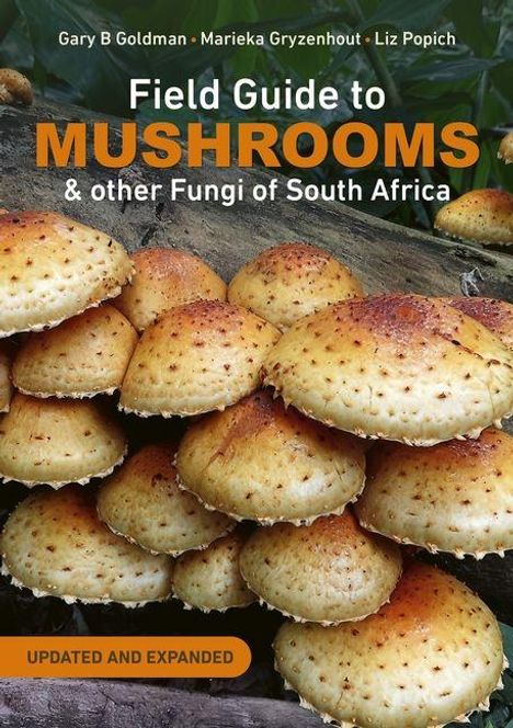 Titel: "Field Guide to Mushrooms & other Fungi of South Africa". Bild: Cluster eleganter Pilze auf Holz.