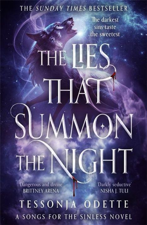 "The Lies That Summon the Night," Tess onja Odette. Ein Wolf heult im nebligen, mystischen Licht des Mondes.