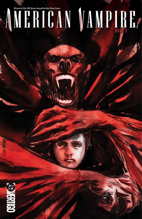"American Vampire Book 3." Illustration in Rot- und Schwarztönen zeigt ein biestähnliches Wesen, das eine Person umfasst.