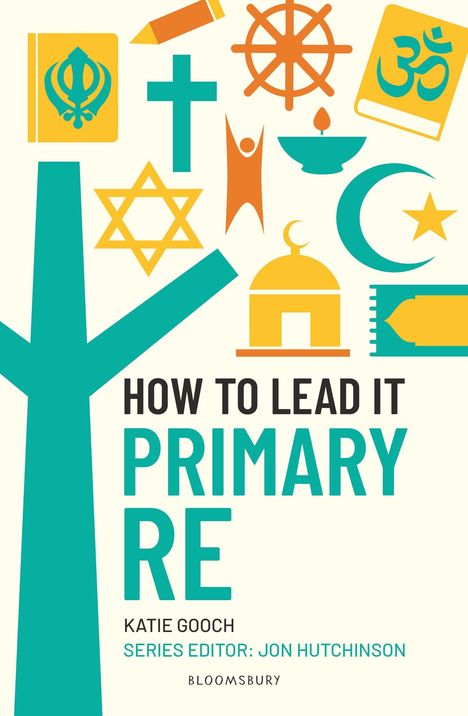 "HOW TO LEAD IT PRIMARY RE" und Symbole verschiedener Religionen: Kreuz, Davidstern, Om, Halbmond, und mehr.