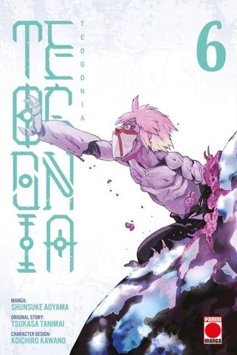 TEOGONIA, 6. Ein Kämpfer in dynamischer Pose, bricht aus einer Eiswand. Dynamischer Manga-Stil.