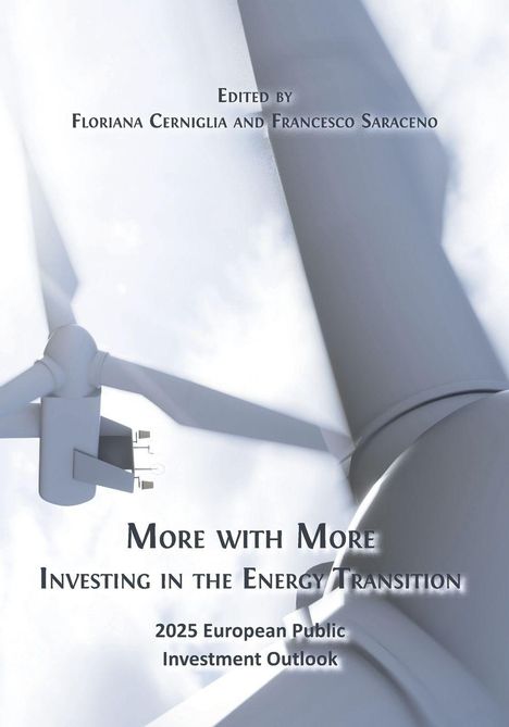 Titel: "MORE WITH MORE: INVESTING IN THE ENERGY TRANSITION". Ein Windrad in der Nahaufnahme dominiert die Szenerie.