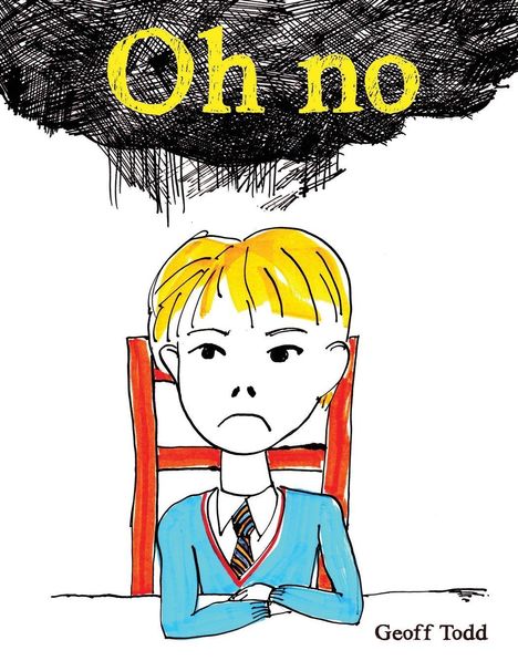 "Oh no" in gelber Schrift, darunter ein gemalter Junge mit missmutigem Gesichtsausdruck vor einem schwarzen Hintergrund.