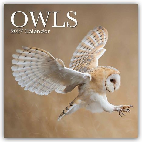 "OWLS 2027 Calendar" steht oben. Eine Eule fliegt mit ausgebreiteten Flügeln auf beigem Hintergrund.