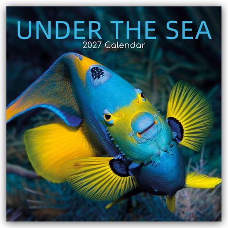 Text: "UNDER THE SEA 2027 Calendar". Ein leuchtend bunter Fisch mit blauen und gelben Farben in einem Unterwasserhintergrund.