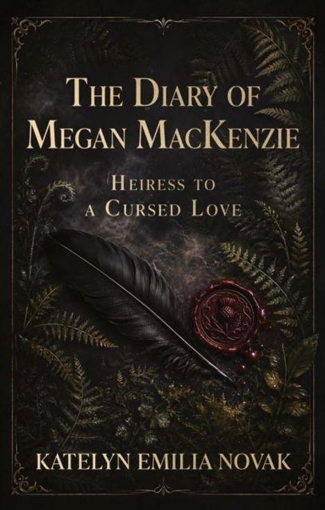 „The Diary of Megan MacKenzie: Heiress to a Cursed Love“ von Katelyn Emilia Novak. Dunkle dekorative Pflanzenmuster.