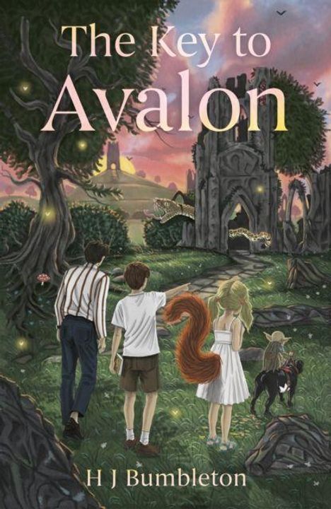 Text: "The Key to Avalon", "H J Bumbleton". Illustration von Kindern und Hund, die auf eine verfallene Burg zugehen, Bäume umgeben sie.