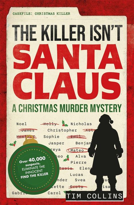 "THE KILLER ISN'T SANTA CLAUS" steht groß geschrieben. Darunter "A CHRISTMAS MURDER MYSTERY". Silhouette eines Weihnachtsmannes.