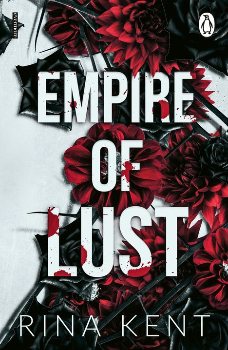 "Empire of Lust" in großen weißen Buchstaben, schwarze und rote Blumen, ein kleines Pinguin-Logo oben rechts.