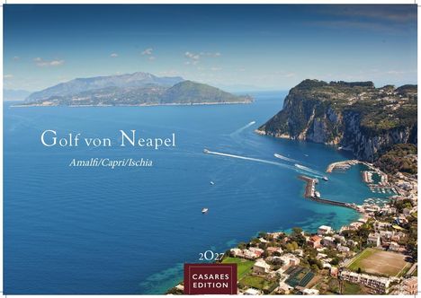 "Golf von Neapel, Amalfi/Capri/Ischia" oben. "2027" unten. Küstenlandschaft mit türkisem Wasser und grüner Vegetation.
