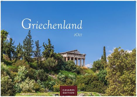 "Griechenland 2027" steht oben. Unten "CASARES EDITION". Tempel in grüner Landschaft unter blauem Himmel.