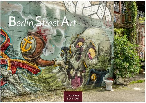 Text: "Berlin Street Art" und "2027". 

Illustration einer schrillen, bunten Straßenkunst auf einer Mauer mit einem gruseligen Totenkopf.