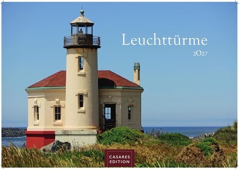 "Leuchttürme 2027" über einem Leuchtturm mit rotem Dach und Meer im Hintergrund. Quadrat-Logo "CASARES EDITION".