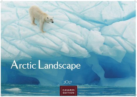 Text: „Arctic Landscape", „2027“, „CASARES EDITION“. Ein Eisbär läuft über schroffe, blaue Eisschollen.