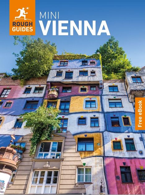 "MINI VIENNA," "Rough Guides," "Free eBook." Ein buntes, künstlerisches Gebäude mit Bäumen auf dem Dach.