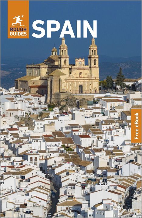 "SPAIN" und "Free eBook" stehen groß geschrieben. Eine alte Kirche überblickt ein malerisches Dorf mit weißen Häusern.