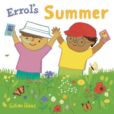 Text: "Errol's Summer". Zwei fröhliche Kinder halten sich an den Händen, umgeben von Blumen und Schmetterlingen.