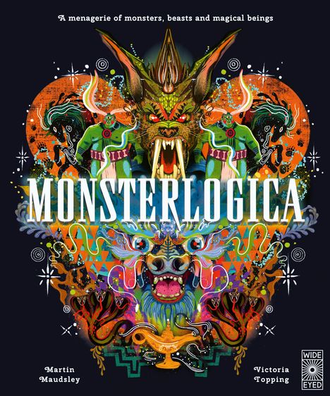Cover mit dem Titel "MONSTERLOGICA". Illustration von farbenfrohen, fantastischen Kreaturen und floralen Mustern.
