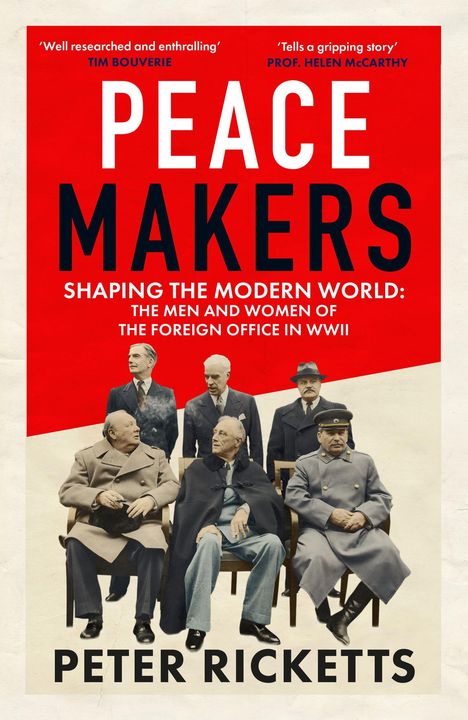 „PEACE MAKERS“ über einem historischen Foto von sieben Männern in Anzügen, darunter bekannte Weltführer.