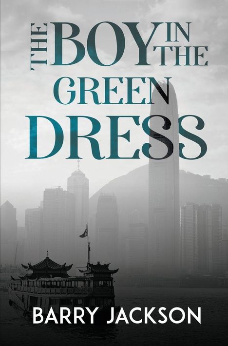 "The Boy in the Green Dress" von Barry Jackson. Schwarz-weiß Stadtansicht mit traditionellem Boot im Vordergrund.