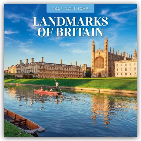 „2027 Calendar“ und „Landmarks of Britain“ in großer Schrift. Eine historische Kirche mit grünem Garten im Vordergrund.