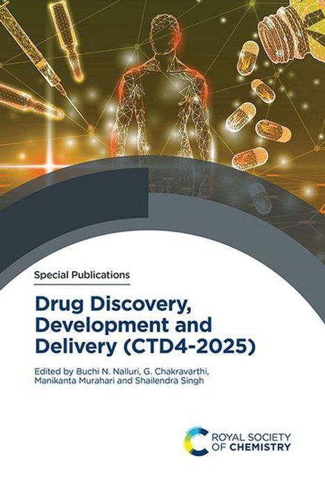 Special Publications: Drug Discovery, Development and Delivery (CTD4-2025). Silhouette eines Menschen, chemische Symbole.