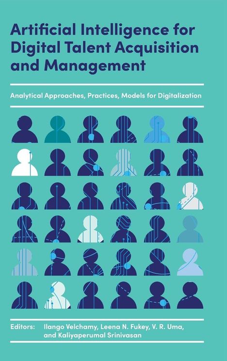 Buchtitel: "Artificial Intelligence for Digital Talent Acquisition and Management". Grafische Personen-Symbole im Hintergrund.