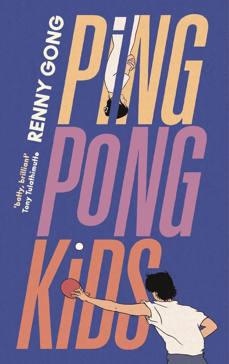 Text: Renny Gong, PING PONG KIDS. Illustration: Eine Person spielt Tischtennis, der Schläger ist rot.