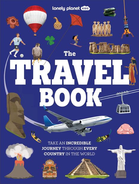 "The Travel Book. Take an incredible journey through every country in the world." Illustrationen von Reiseelementen.