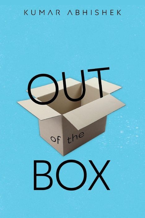 Text: "OUT of the BOX". Eine offene Pappschachtel auf blauem Hintergrund.