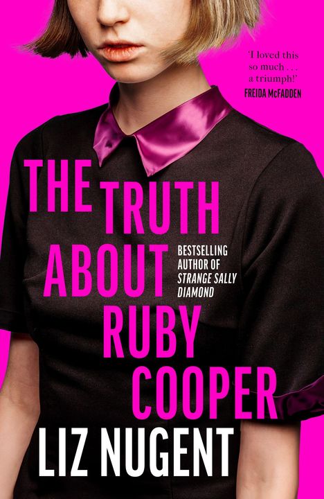 "The Truth About Ruby Cooper" von Liz Nugent in pinker Schrift auf schwarzem Hintergrund.ansible.coer