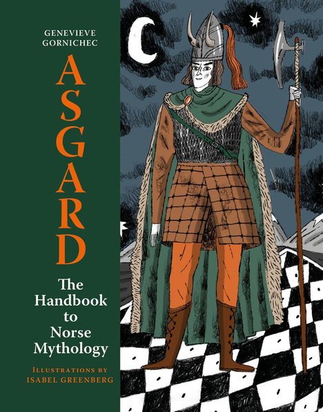 „ASGARD“ in großen Buchstaben, ein Wikinger mit Helm und Axt, nächtlicher Hintergrund mit Mond und Sternen; „DRAFT COVER“ in Rot.